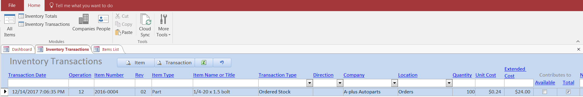 Ordered stock inventory transaction