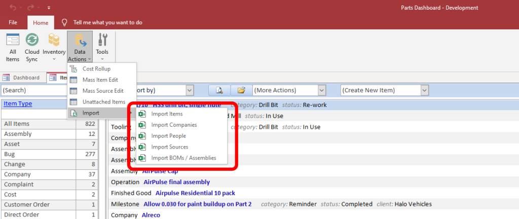 Access the importer tools from the Data Actions and then Import menu in the ribbon